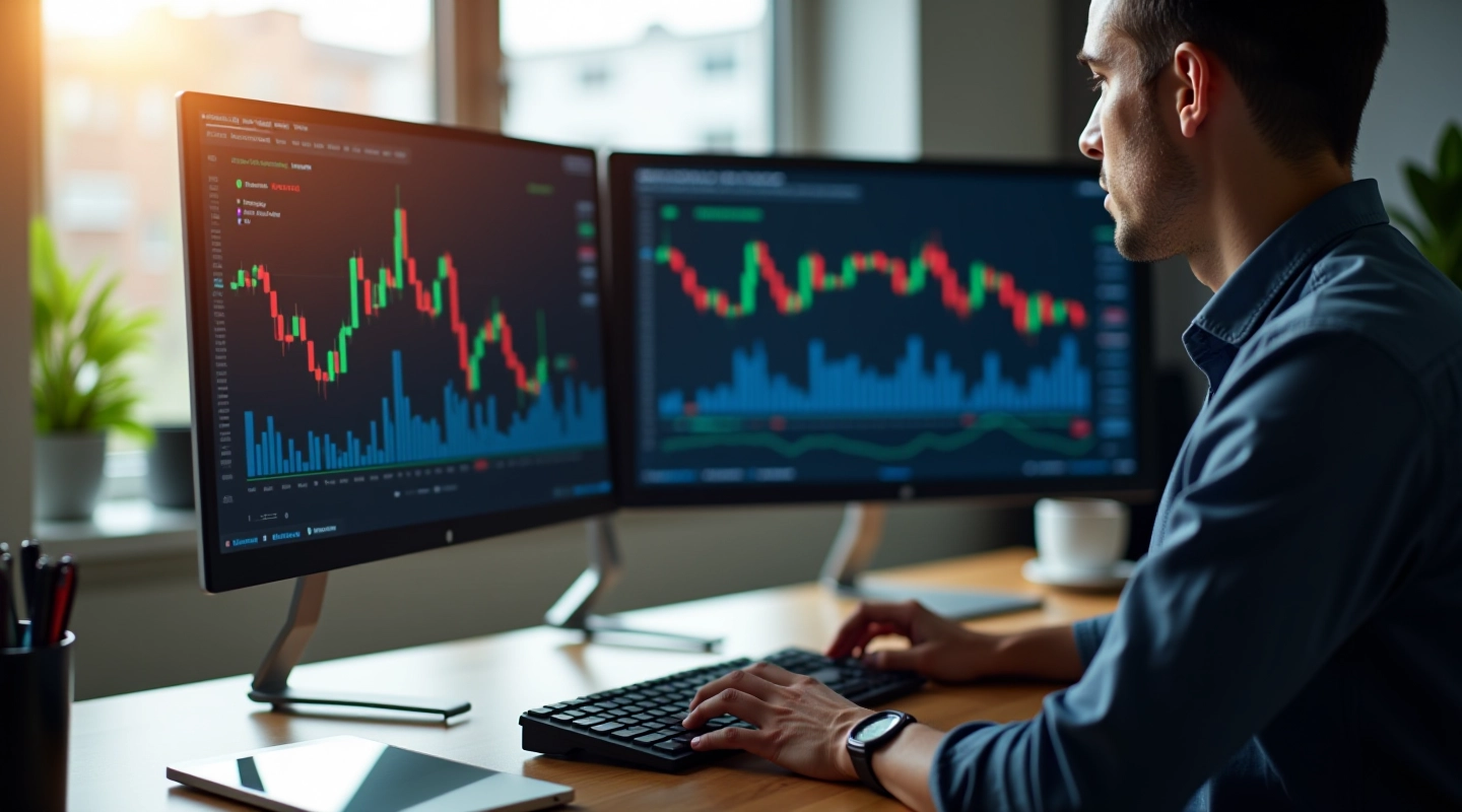 Financial analyst at workspace reviewing reinforcement learning concepts on papers